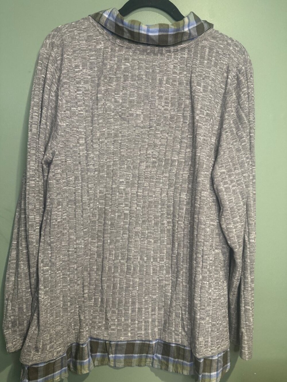CJ Banks 1X Mixed Media Knit Top Plaid Trim Lightweight Layered Look - Picture 5 of 5